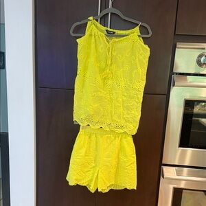 Yellow Eyelet Lace Tank Top